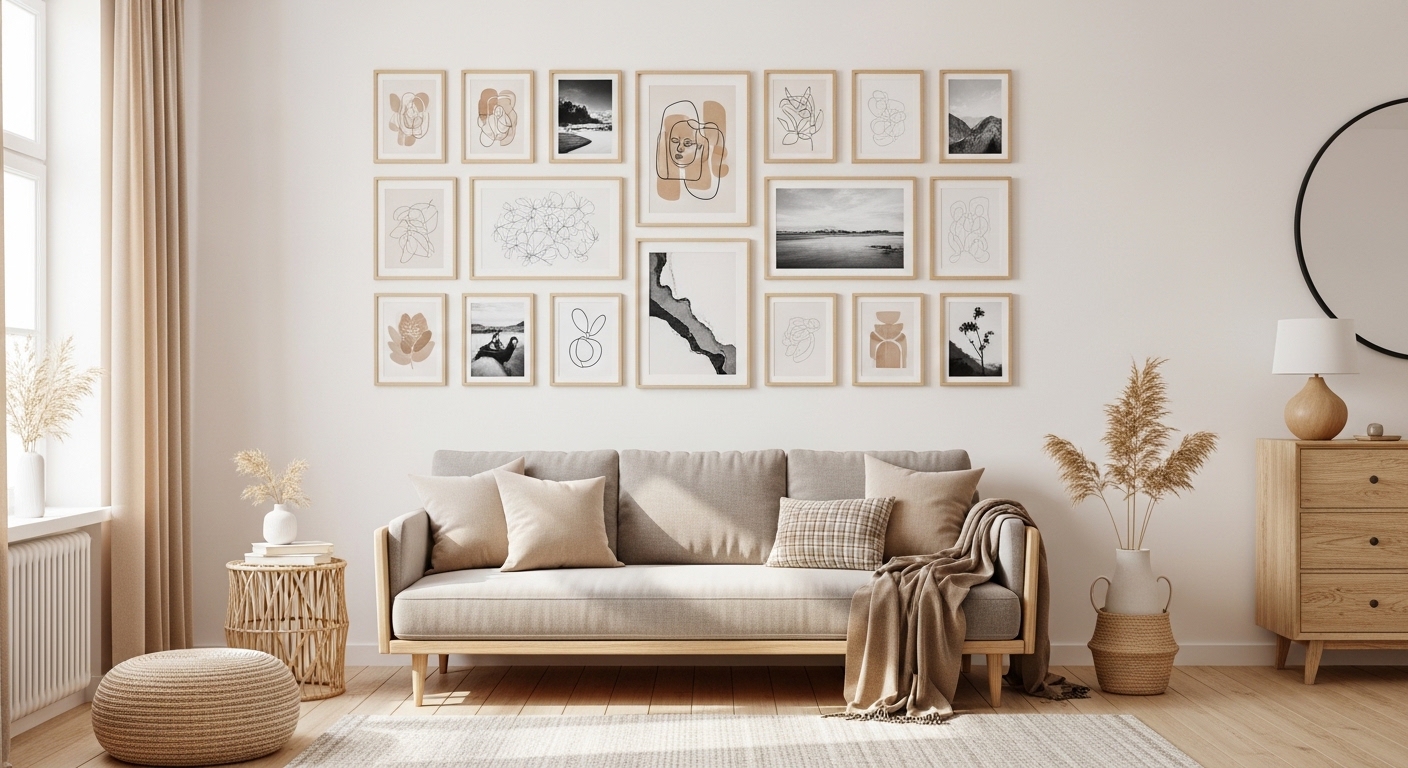 27 Gallery Wall Layouts Above the Sofa That Work