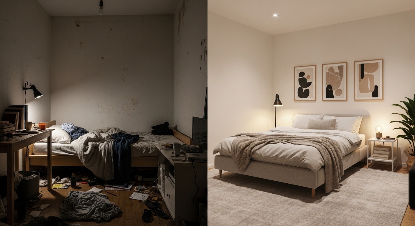 Beige Minimalist Bedroom